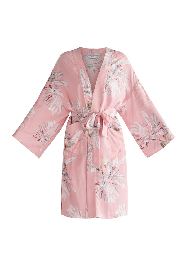 Paisie Floral Kimono Robe in Pink Cut Out